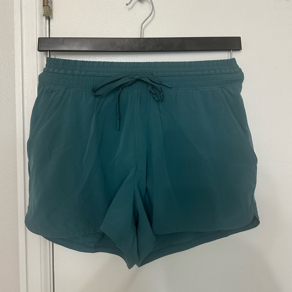 Women’s YPB (Abercrombie) Lined Running Shorts - TEAL/SAGE GREEN. Size Small